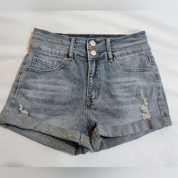 Unbranded Pants - High-Rise Light Wash Denim Roll-Hem Shorts